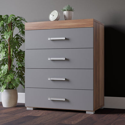 Grey & Walnut 4 Drawer Chest