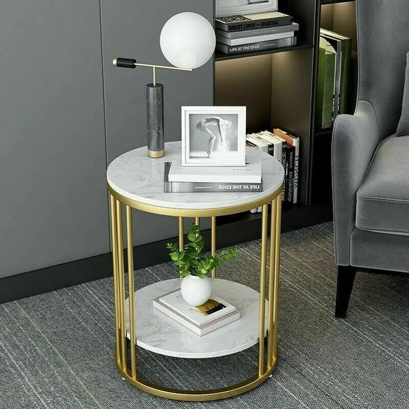 2-Tier White Marble Side Table