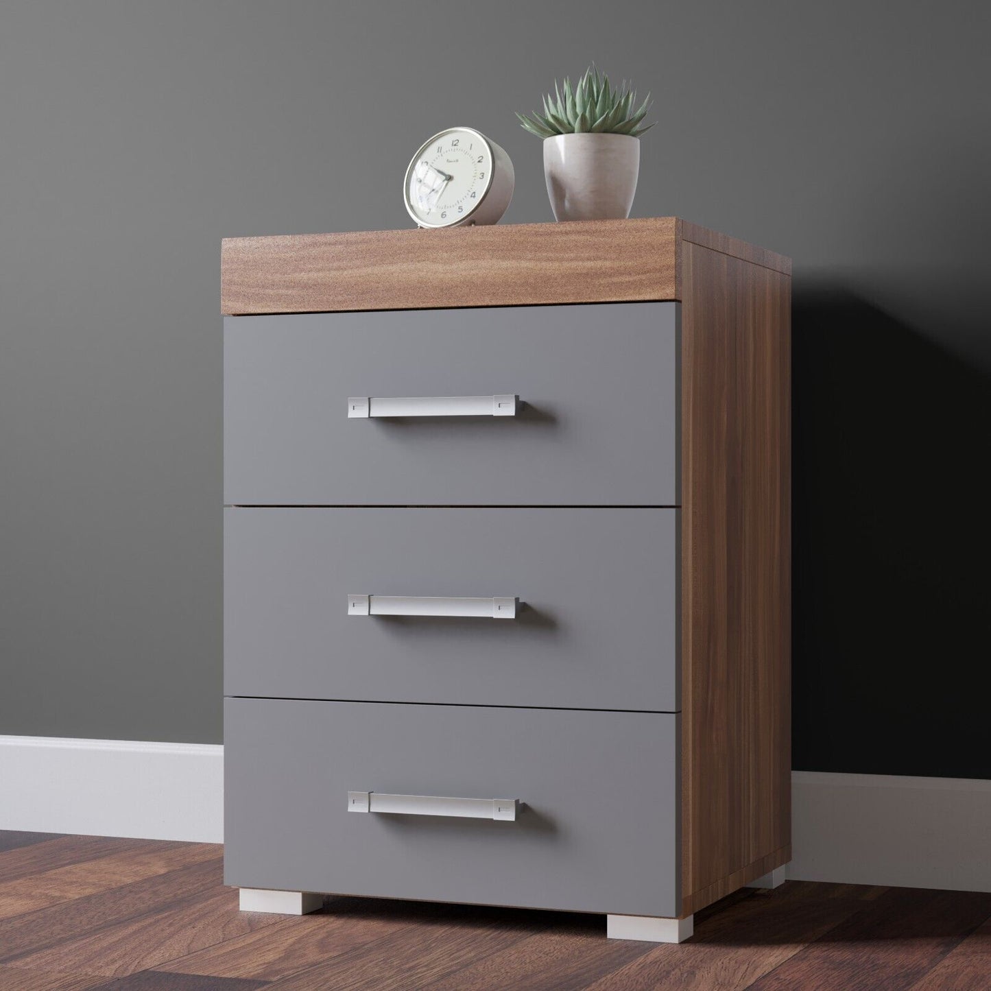 Grey & Walnut 4 Drawer Chest