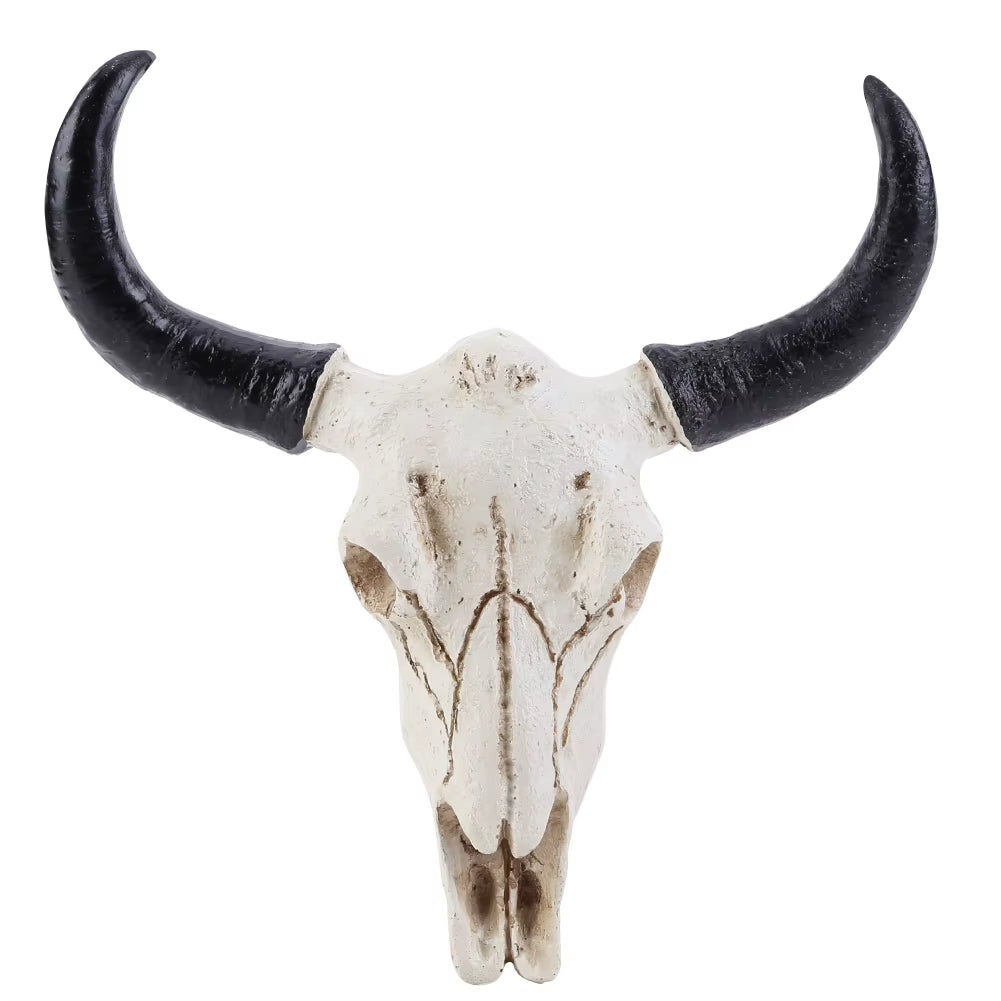 Cow Skull Head Pendant Wall Hanging Longhorn Cow Skull Head Ornament Figurines Crafts Fashion Realistic for Home Halloween Decor