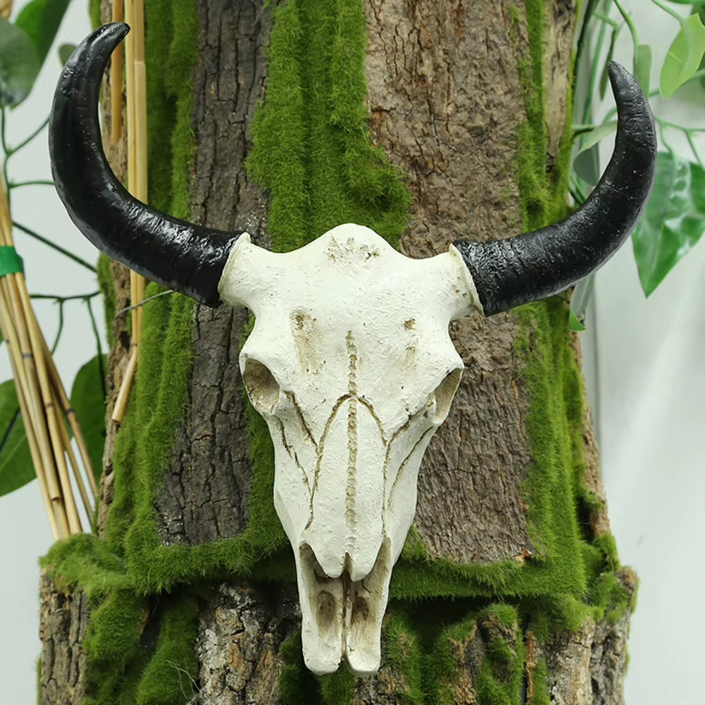 Cow Skull Head Pendant Wall Hanging Longhorn Cow Skull Head Ornament Figurines Crafts Fashion Realistic for Home Halloween Decor