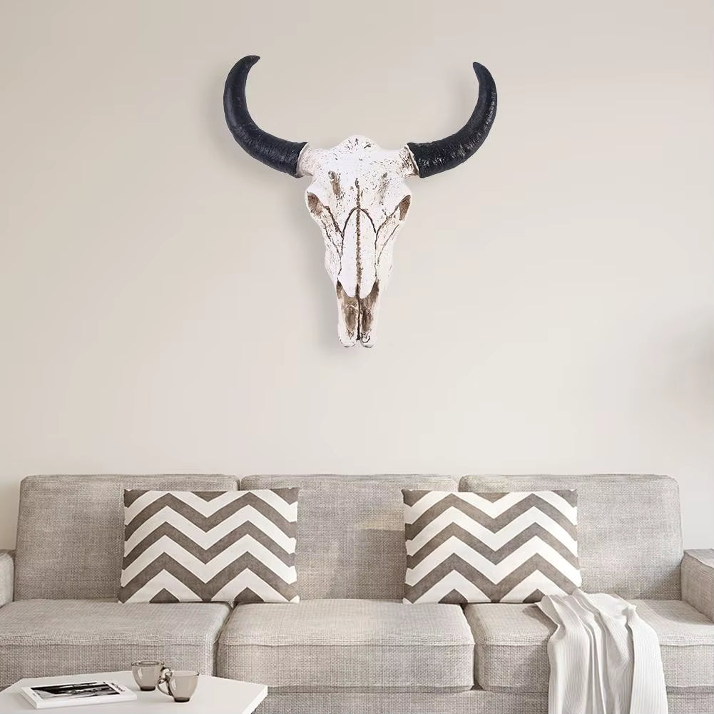 Cow Skull Head Pendant Wall Hanging Longhorn Cow Skull Head Ornament Figurines Crafts Fashion Realistic for Home Halloween Decor