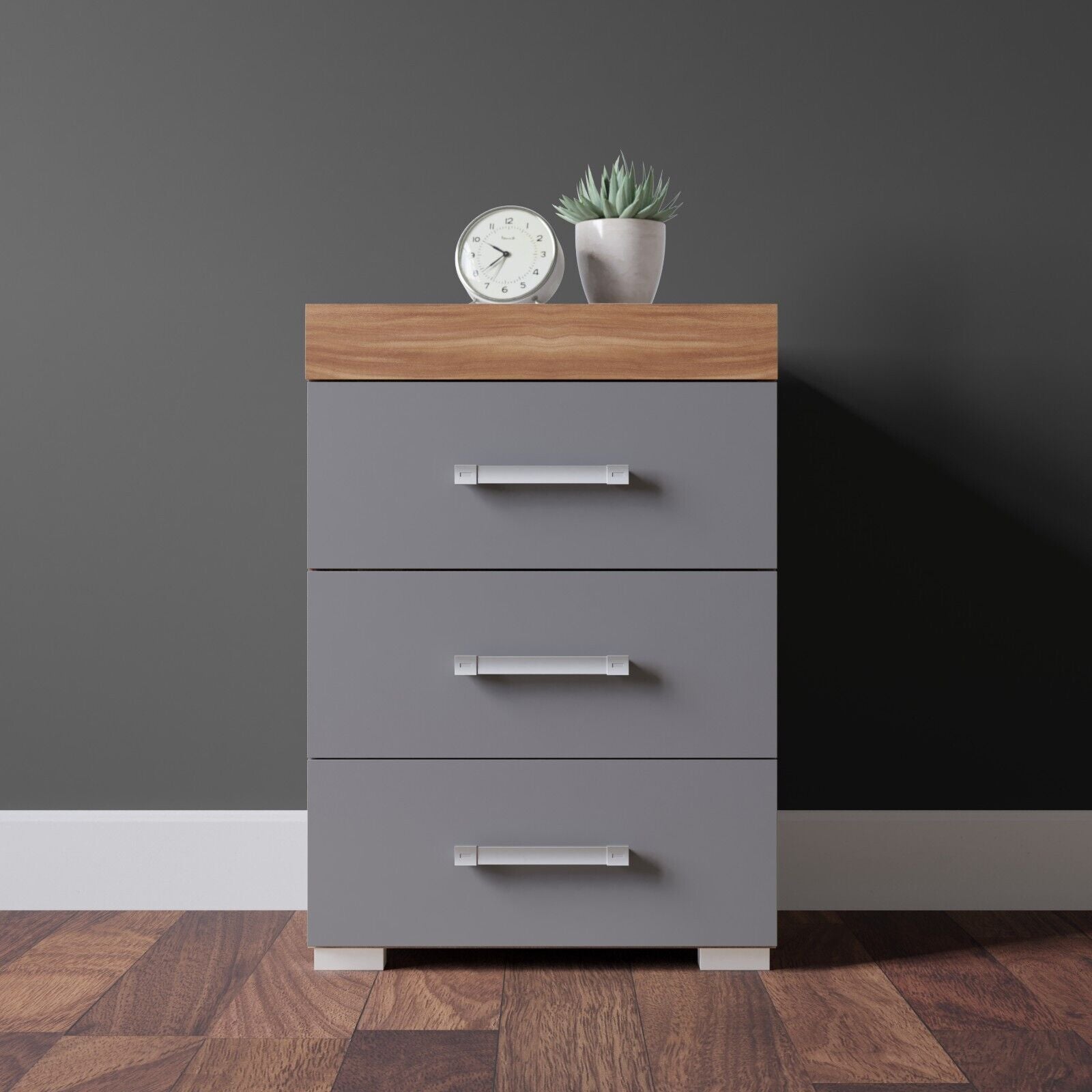 Grey & Walnut 4 Drawer Chest