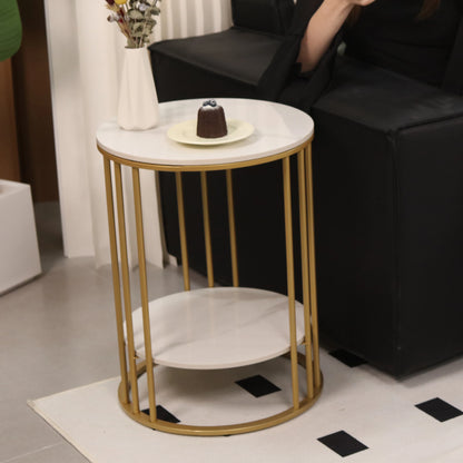 2-Tier White Marble Side Table