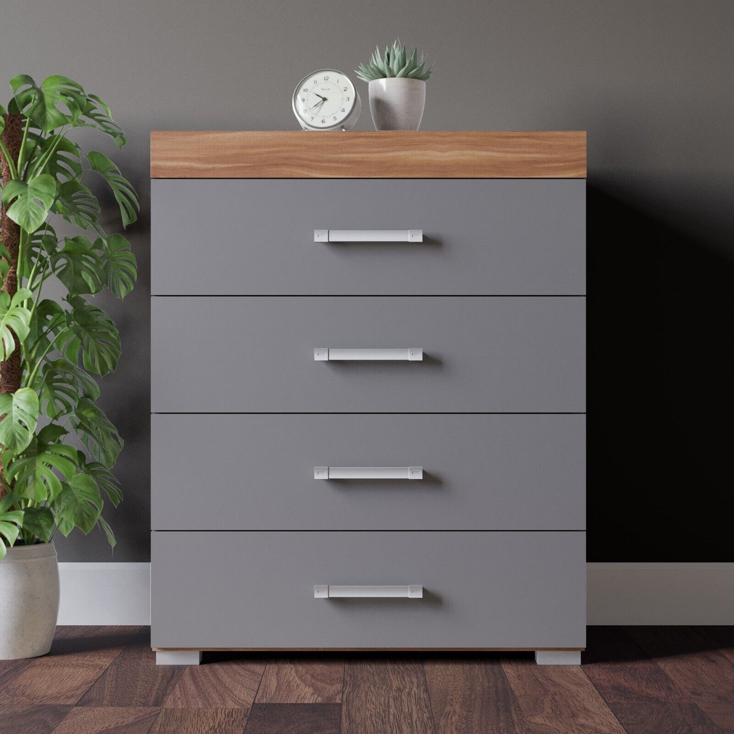 Grey & Walnut 4 Drawer Chest