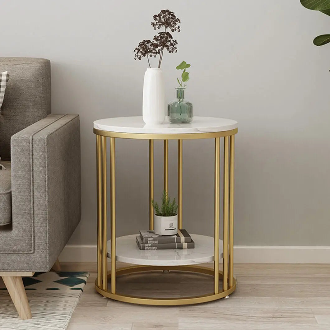 2-Tier White Marble Side Table