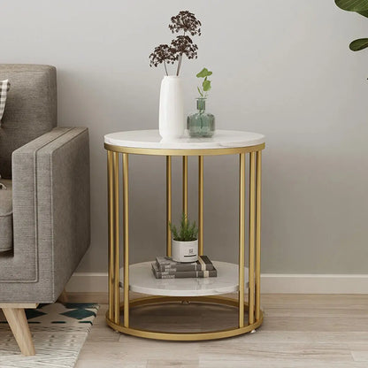 2-Tier White Marble Side Table